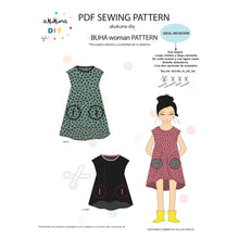 Cargar imagen en el visor de la galería, PACK Patrón BUHA WOMAN Y BUHA KIDS