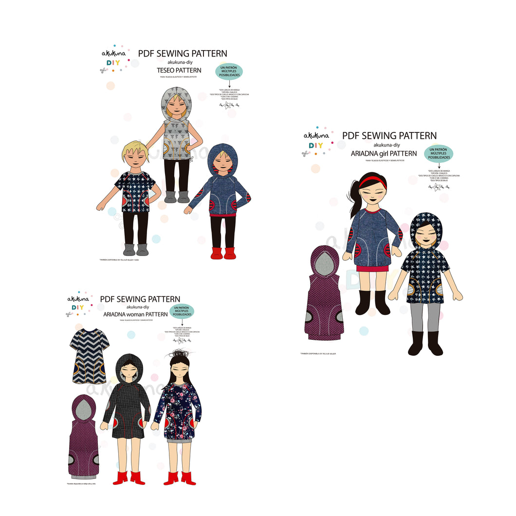 Patrón pack ARIADNA WOMAN + ARIADNA GIRL+ TESEO